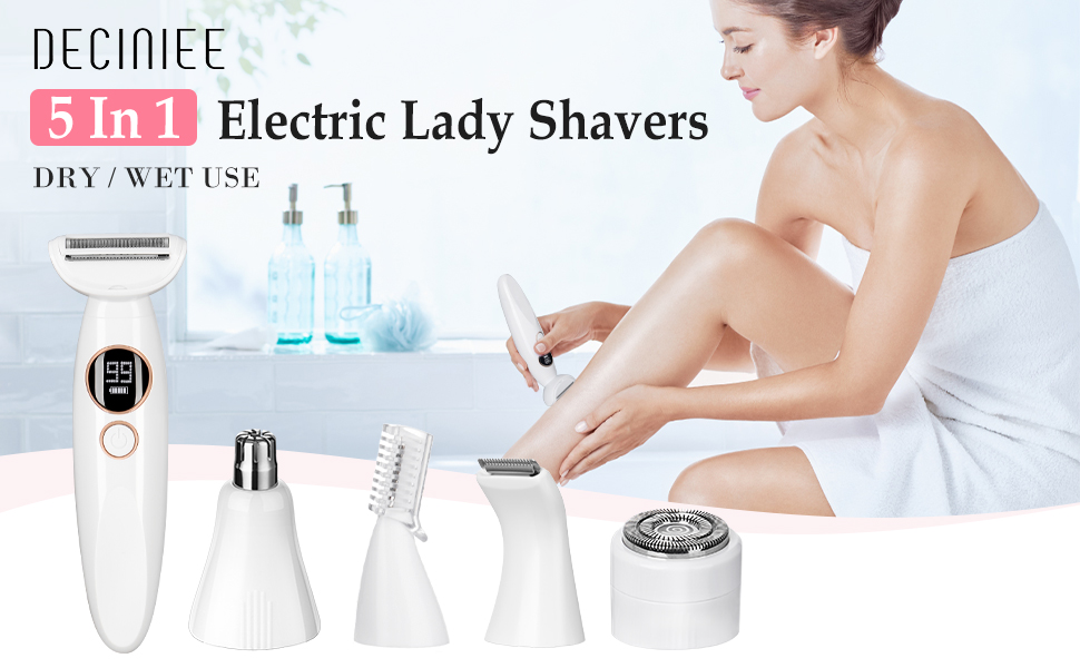 Електричний жіночий епілятор Deciniee Lady Shavers 5-в-1: для бікіні, обличчя, носа, брів, рук та ніг. Зручний для вологого та сухого використання.
