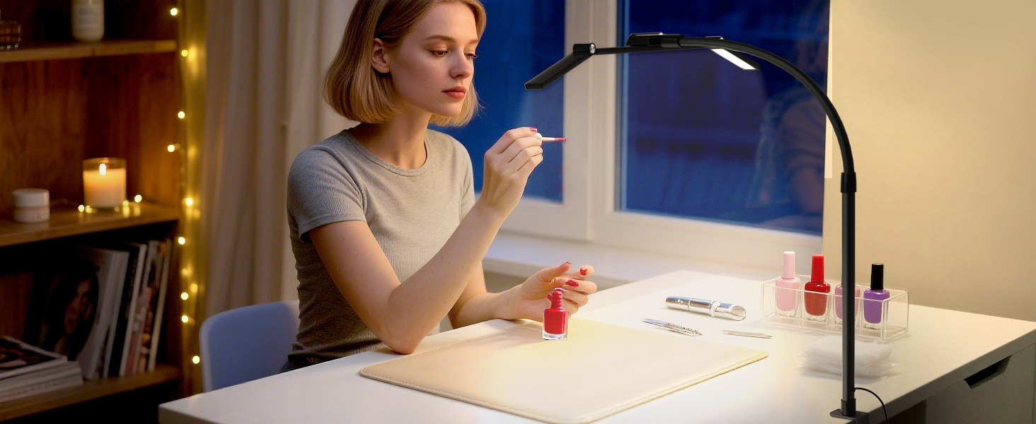 LED лампа настільна Jackyled з 3 регульованими головками, диммер, пульт, для монітора, офісу, майстерні, 5 рівнів яскравості та кольорових температур