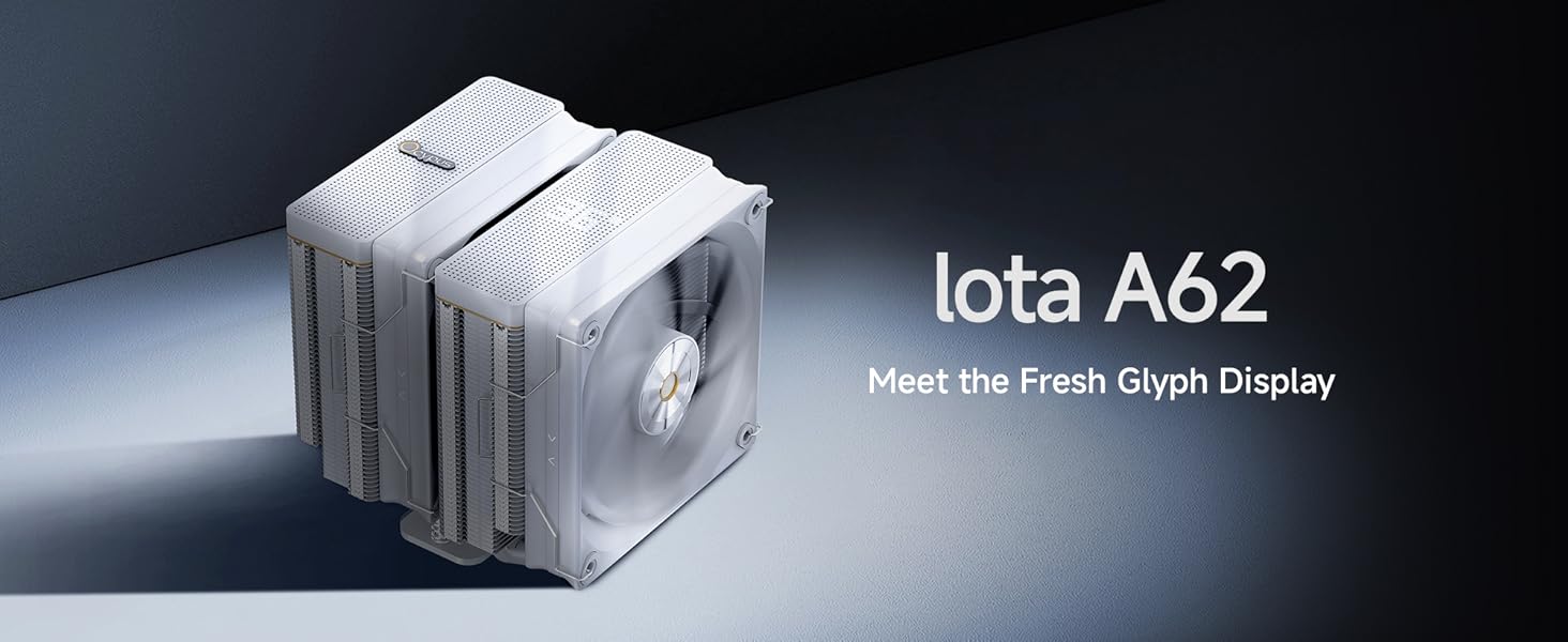 Ocypus Iota A62 BK: Кулер для CPU з цифровим дисплеєм, 6 теплових трубок, 2 вентилятори 120 мм, підтримка AMD AM4/AM5, Intel LGA 115X/1200/1700/1851