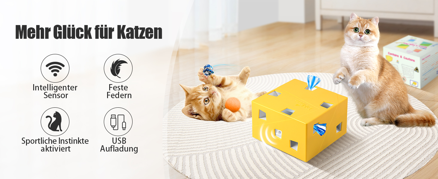 Migipaws Cat Toy, Interactive Electric 12-Hole Mouse Whack-A-Mole, Upgraded Smart Toy, 3 Feathers and 3 Ribbons, Fun Cardboard Design, USB Rechargeable