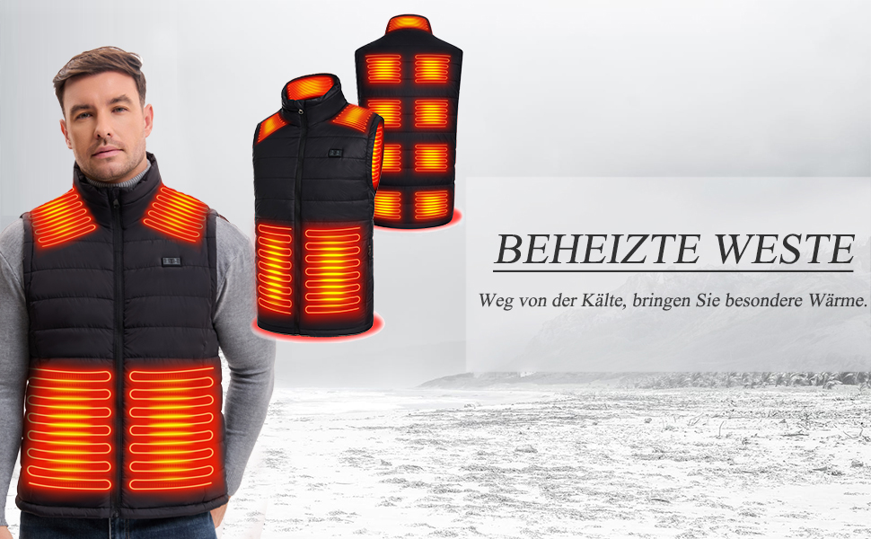 Обогріваючий жилет для чоловіків з акумулятором, 13 зон нагріву, 3 режими температури, чорний, XL