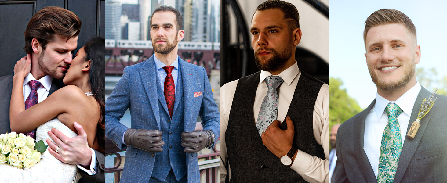 Чоловіча краватка HISDERN 160 см з кишеньковим хустиком. Набір для весілля, бізнесу. Шовкова краватка з квітковим принтом чорного та червоного кольорів.