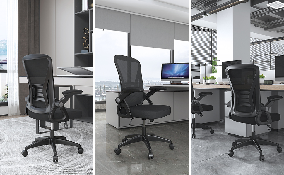 Офісний стіл Naspiro з регульованими підлокітниками, ергономічний крісло з сітчастою спинкою, підтримка попереку, регульована висота, м'яке сидіння, поворотний на 360°, чорний (без підголівника)