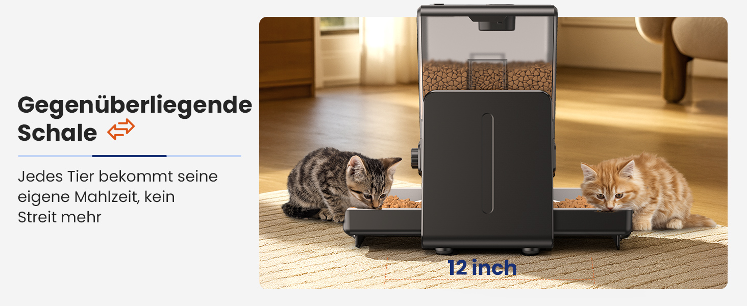 Автомат годівлі для котів з керуванням через додаток, для 2 котів, регульована висота, 2 миски, 5 л, з функцією запису голосу та таймером