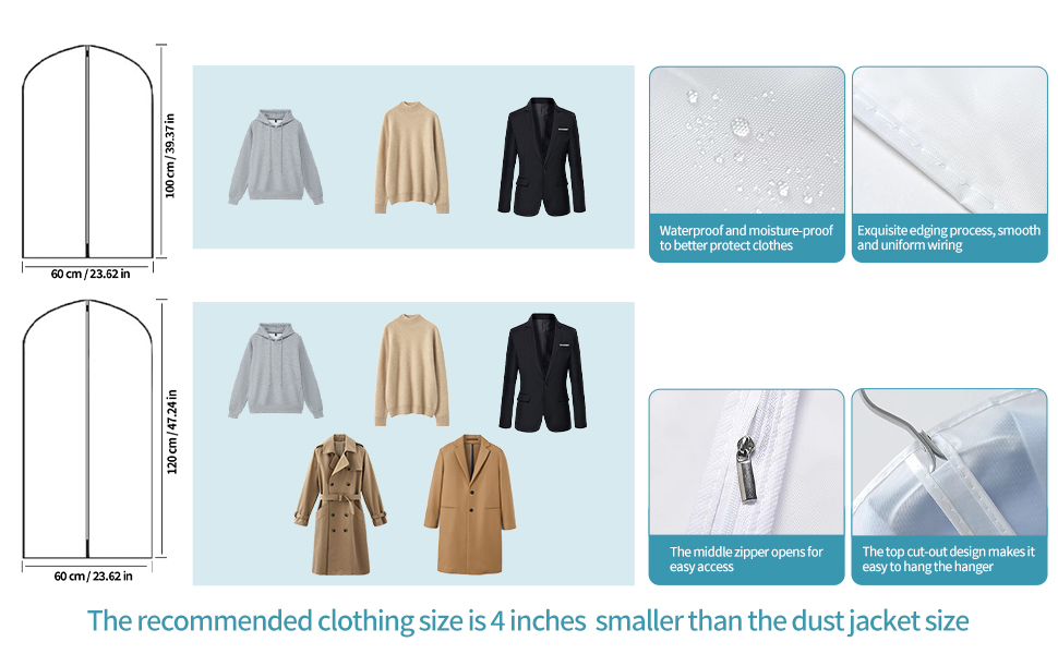 Набір мішечків для одягу Czwander, 12 шт. (60x100 + 60x120 см), моль-стійкі, з блискавкою, нейтральні/прозорі