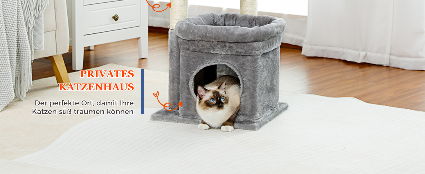 PAWZ Road Дерев'яний комплекс для котів з когтеточкою, будиночком та лежаком (сірий)