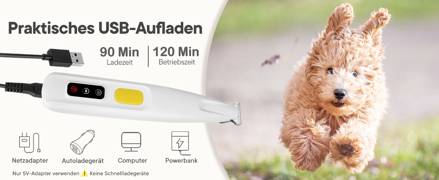 Триммер для собак та котів Pfotentrimmer з LED-підсвічуванням – 18 мм, тихий (35 dB), водонепроникний, акумуляторний – для лап, вух, обличчя та хвоста (білий)