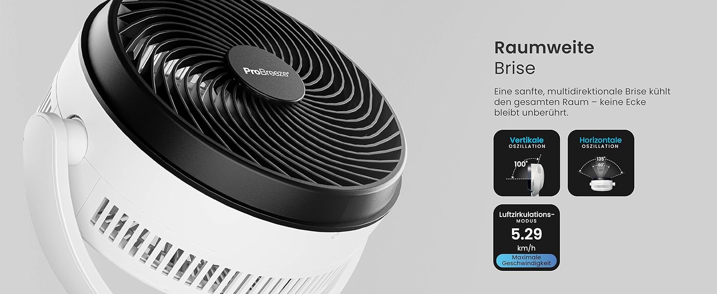 Standventilлятор Pro Breeze AirFlo 109 см з пульт. керування та LED-дисплеєм – 2 режими, гойдання, 29 дБ, регулювання висоти, енергоефективний для спальні, офісу та дому.