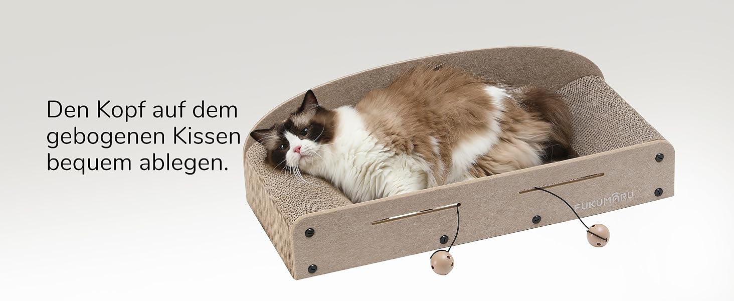 Cat Scratch Board, 66CM Durable Scratch Cardboard and Felt, Large Lounger, 2 Reversible Cat Scratch Pads for Cats, Recyclable Cardboard Cat Bed with Bell Ball Toy, Caramel Color (Large Format Beige)