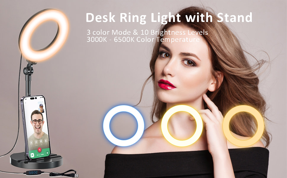 Кільцеве світло для столу з телескопічним штативом, Hola-світло для телефону, селфі, ноутбука, Zoom, відеодзвінків, макіяжу, TikTok та стрімінгу