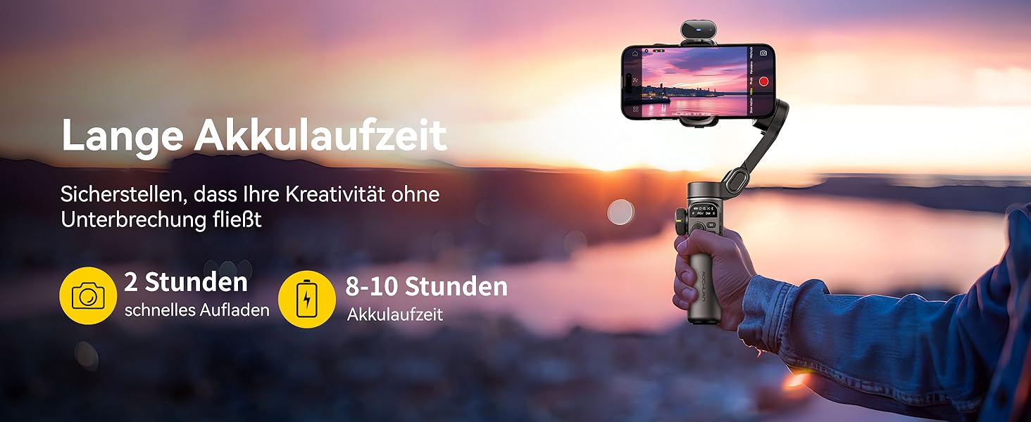 Стабілізатор Gimbal AOCHUAN для iPhone/Android з 7.8-дюймовою штангою та OLED-дисплеєм - 3-осьовий, чорний