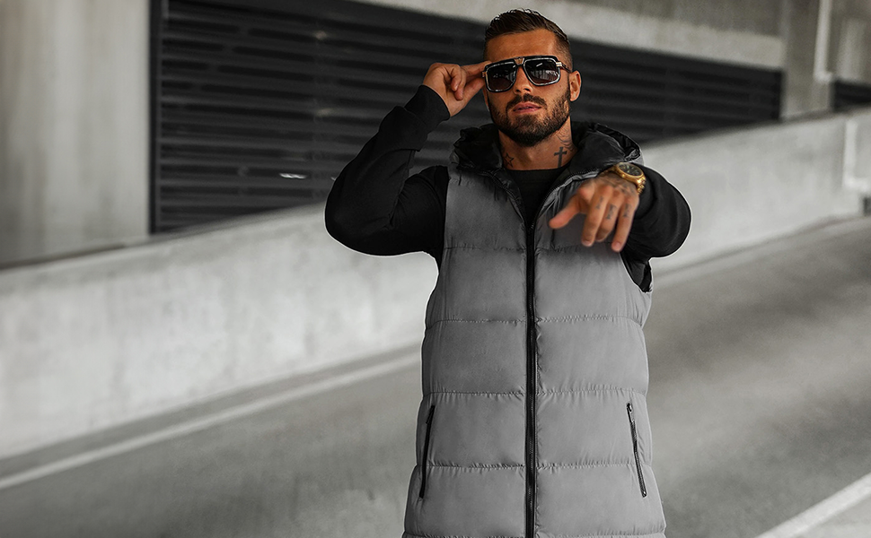 Чоловіча степкова жилетка OZONEEE з капюшоном, чорна, XL. Спортивна жилетка без рукавів для перехідного сезону, модель 777/892KA