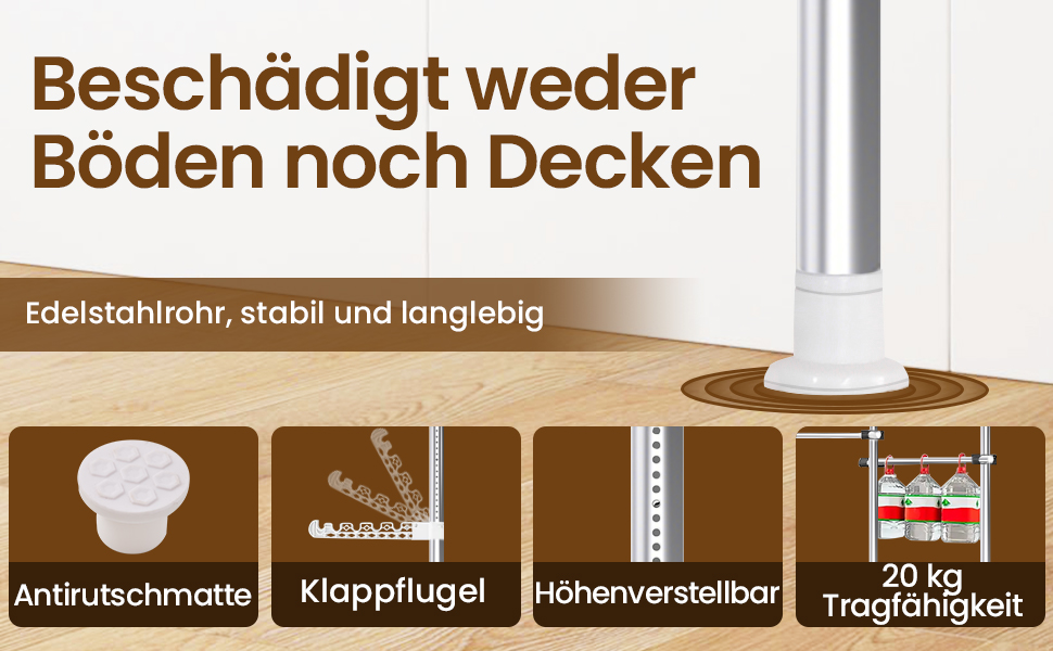 Телескопічна система для гардеробу: розширювана штанга для одягу з 6 штангами та 2 гачками, регульована полиця 110-300 см, для дому та магазину одягу, білий (срібний)