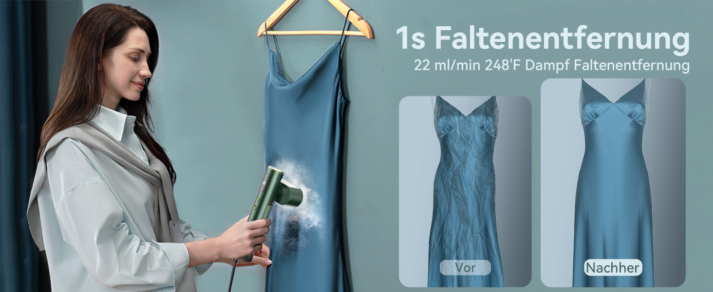 Портативний відпарювач для одягу Steamer 2-в-1 1000W, для глобальних подорожей, зелений