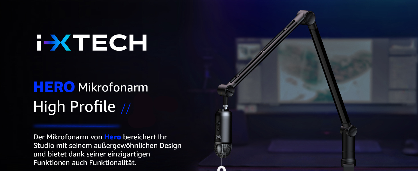 Підставка для мікрофона IXTECH – регульована, 360° обертання, зі сталі, для радіо, подкастів, геймінгу