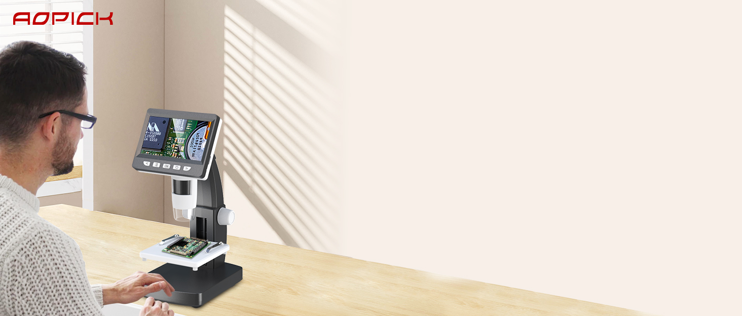 Цифровий мікроскоп AOPICK з LCD екраном, роздільна здатність 50X-500X, 4.3-дюймовий 1080P USB мікроскоп з 8 регульованими LED-лампами, для ПК, дорослих/дітей, сумісний з MacOS Windows (темно-сірий)