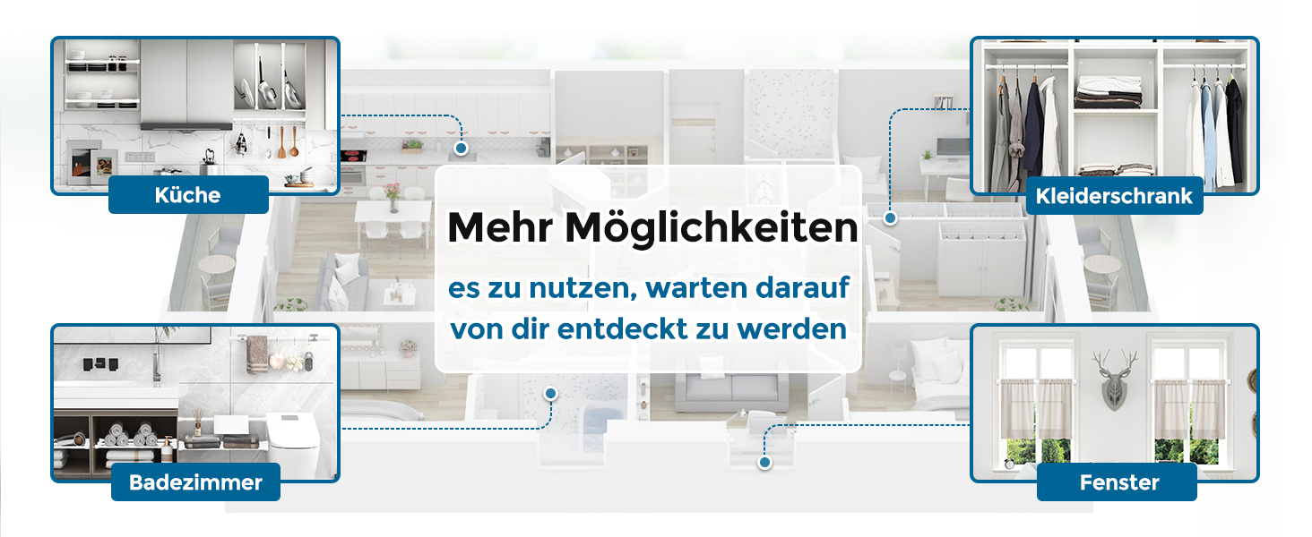 Штанга для карнизів AIZESI без свердління, 70-130 см, телескопічна, біла (діаметр 22 мм)