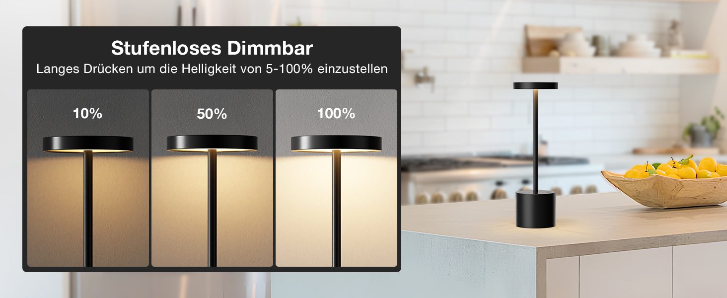 LED настільна лампа бездротова, акумуляторна, торшера з сенсорним керуванням, диммування, 3 колірні температури, регулювання яскравості, для спальні, кафе, чорного кольору, 1 шт.