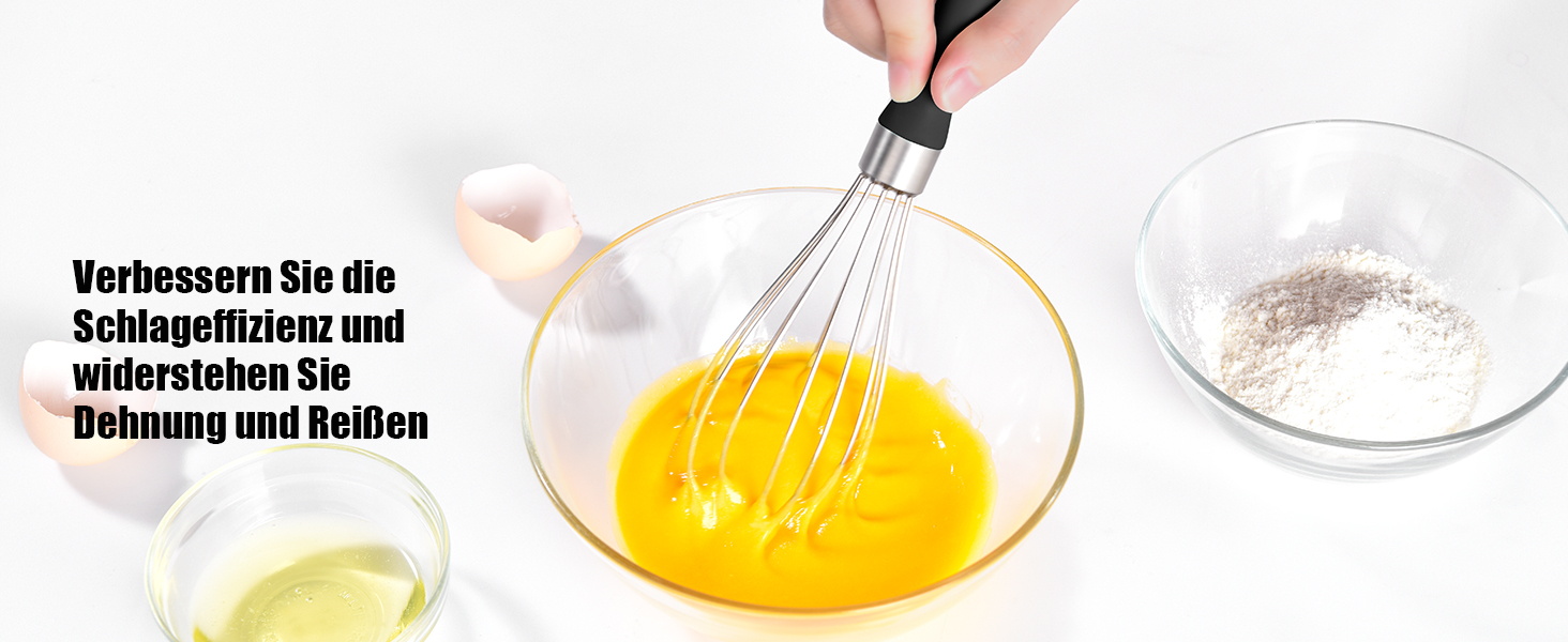 Міксер ручний кухонний Doosu 28 см, з нержавіючої сталі 18/8, 8 гнучких дротів, для змішування, збивання, приготування тіста (Чорний, S-23cm)