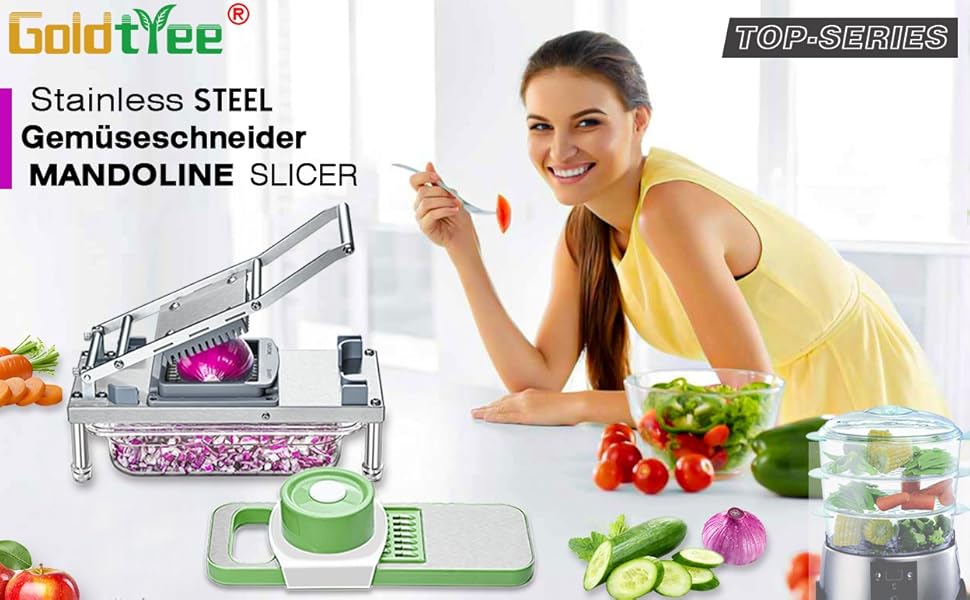 Набір для нарізки овочів 8-в-1 з контейнером, з нержавіючої сталі, для салату та нарізки