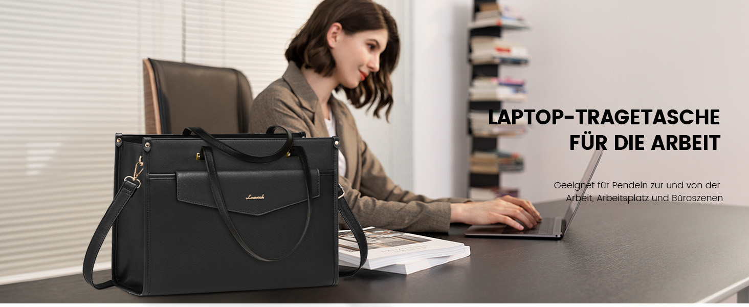 Сумка для ноутбука LOVEVOOK жіноча водонепроникна, сумка для роботи та навчання, бізнес-портфель, 17.3 дюйми, чорний/бежевий/коричневий