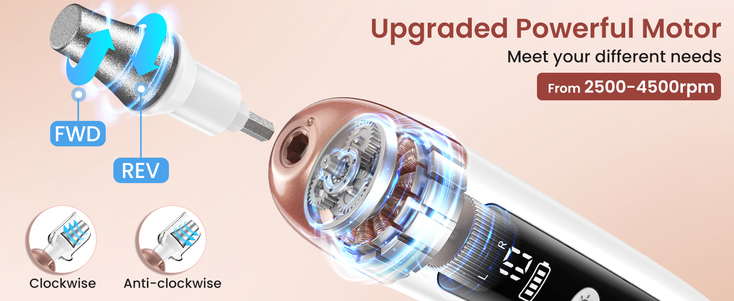 Електричний фрезер для манікюру та педикюру з 6 насадками, 10 швидкостей, LED-підсвічуванням, акумуляторний, для догляду за нігтями