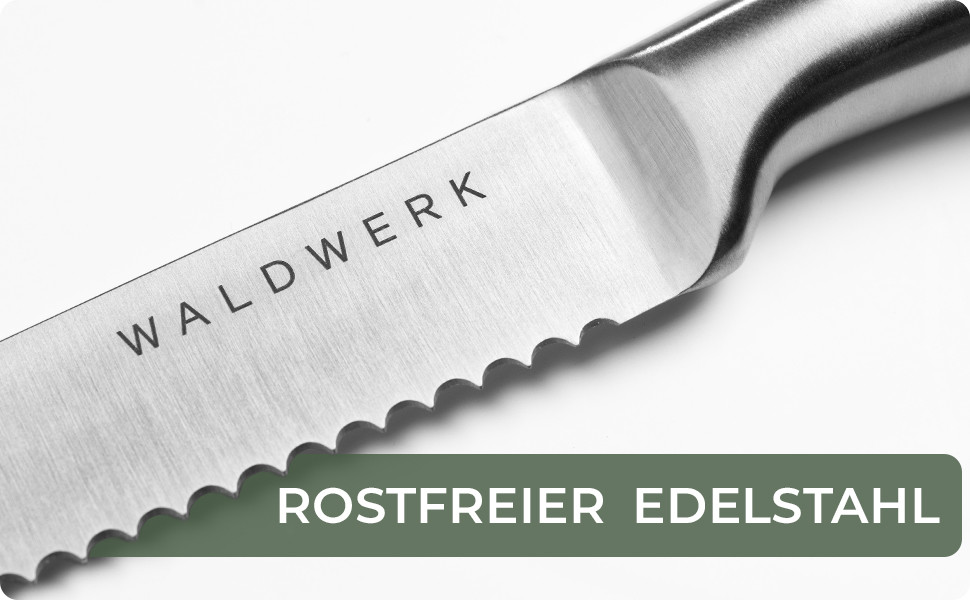 Waldwerk 7-Piece Knife Set with Block & Sharpener - Acacia Wood Knife Block Set - Premium Kitchen Knife Set