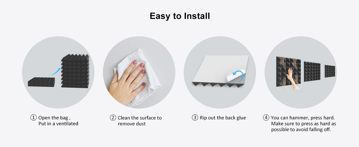 Акустичні панелі JBER самоклейні, звукопоглинаючі пірамідні панелі 30х30х3 см для студії, офісу та спальні, чорний колір (12 шт)