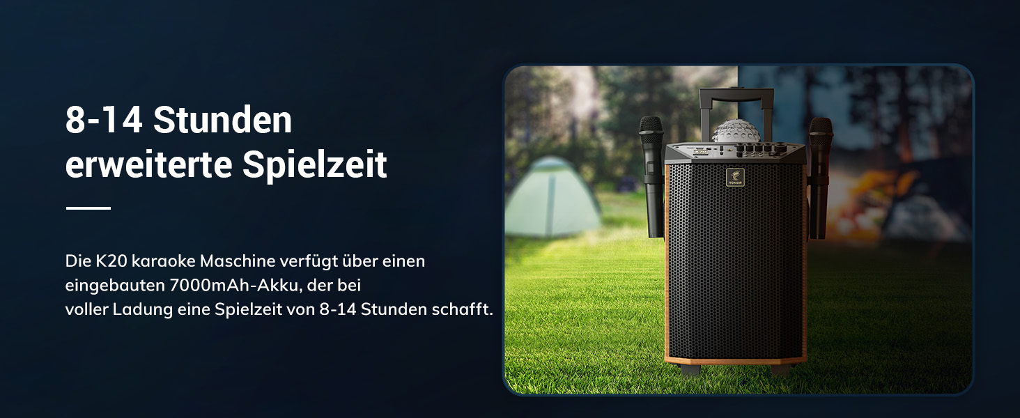 Караоке система TONOR K20 з 2 мікрофонами, Bluetooth, світлодіодна куля, для дому та вулиці