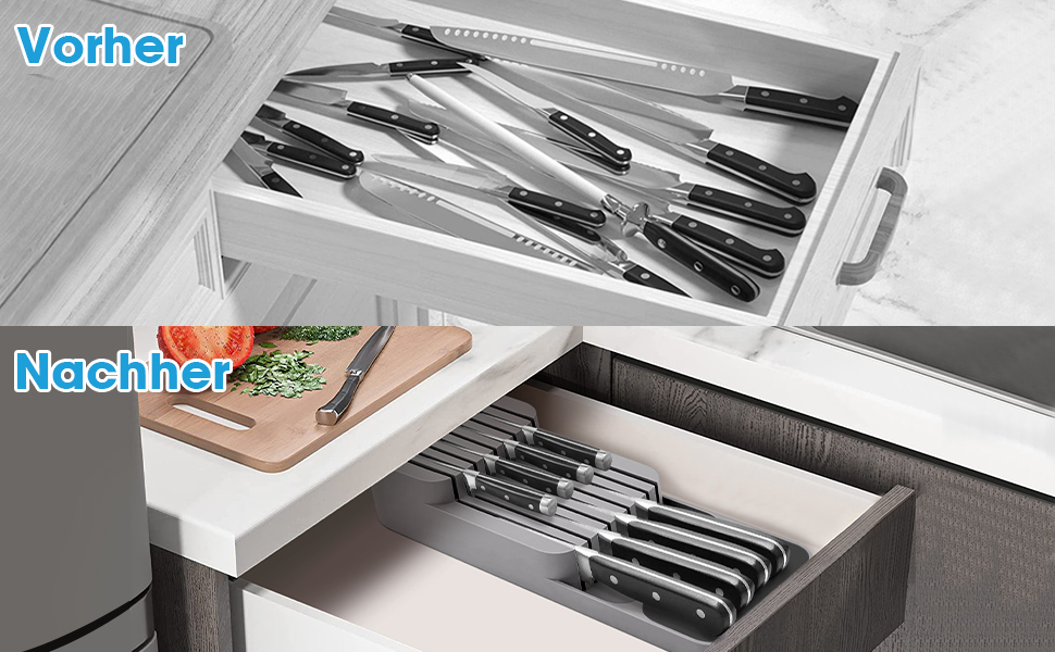 Органайзер для ножів у шухляду двоярусний, на 9 ножів, сірий - безпечне та компактне зберігання