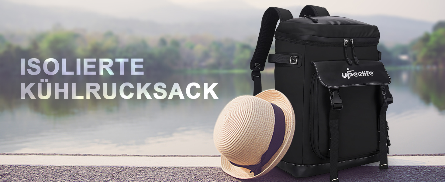 Рюкзак-холодильник Upeelife 30L з підкладкою для пікніка, чорний. Водонепроникний, для кемпінгу та пікніків