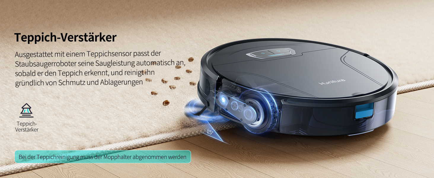 Робот-пилосос HONITURE G20 Pro з функцією миття, 4500Pa, керування через додаток, 180 хв роботи, для шерсті тварин, килимів та твердих підлог, чорний