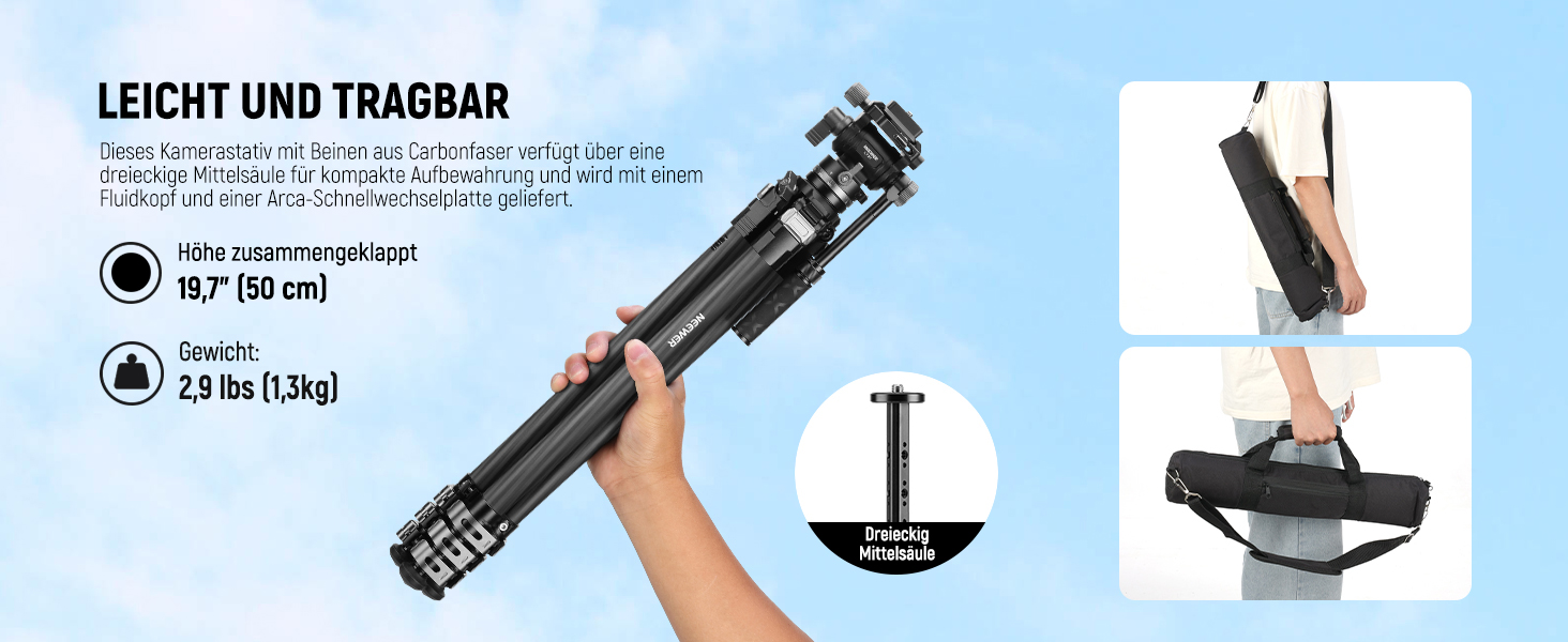 Штатив для камери NEEWER BASICS 77' з моноподом, кульковою головкою 360°, QR-пластиною Arca, компактний, легкий, алюмінієвий, для подорожей, відеозйомки, максимальне навантаження 6 кг (LT37)