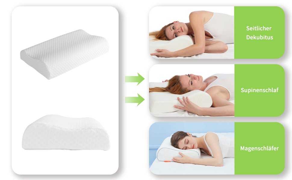 Ортопедична подушка Good Nite з піни Memory Foam для шиї та плечей, ергономічна, з контурною рельєфною формою, для сну на боці, від болю у шиї, 65x35x11/9 см