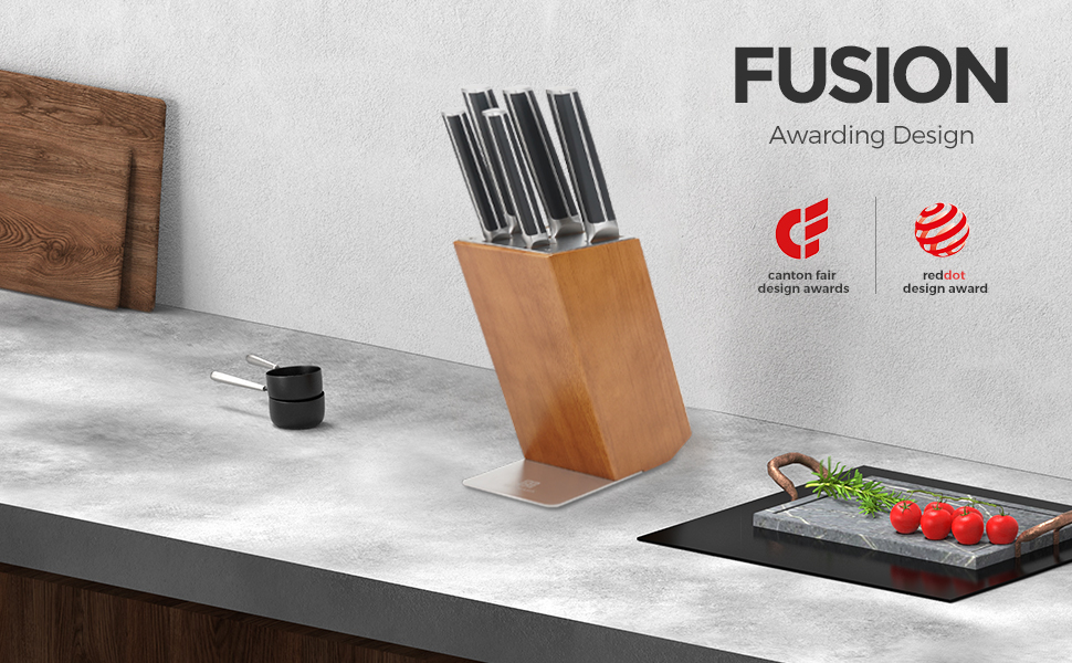 Набір ножів у блоці 13 предметів з нержавіючої сталі з ергономічними ручками, набір кухонних ножів для кухні, дерев'яний блок з шкіряним ремінцем