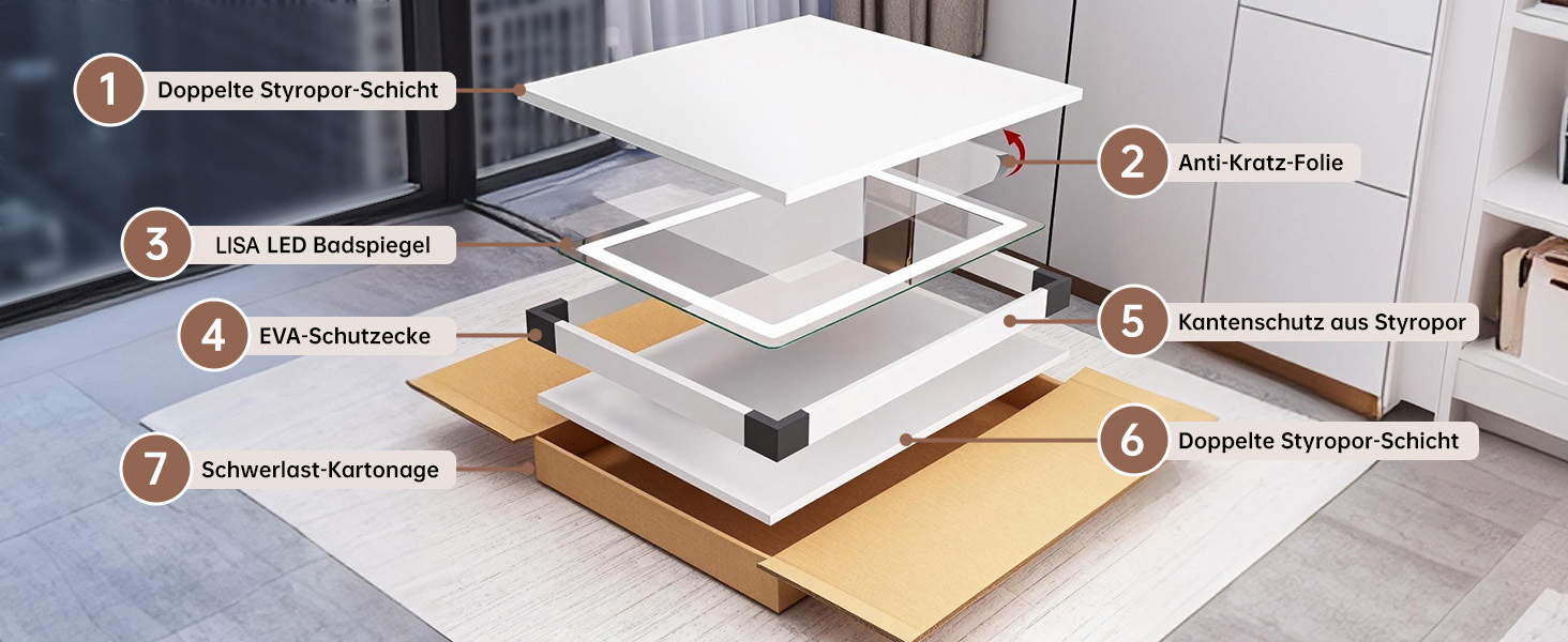 LED дзеркало для ванної кімнати LISA 70x50 см з підсвічуванням, сенсорне регулювання, антизапар, 3 кольори світла