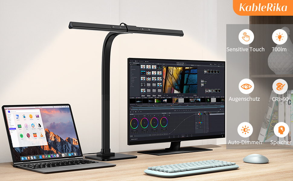 LED лампа для столу KableRika: регульоване освітлення, захист очей, 6 кольорів, для офісу та дому