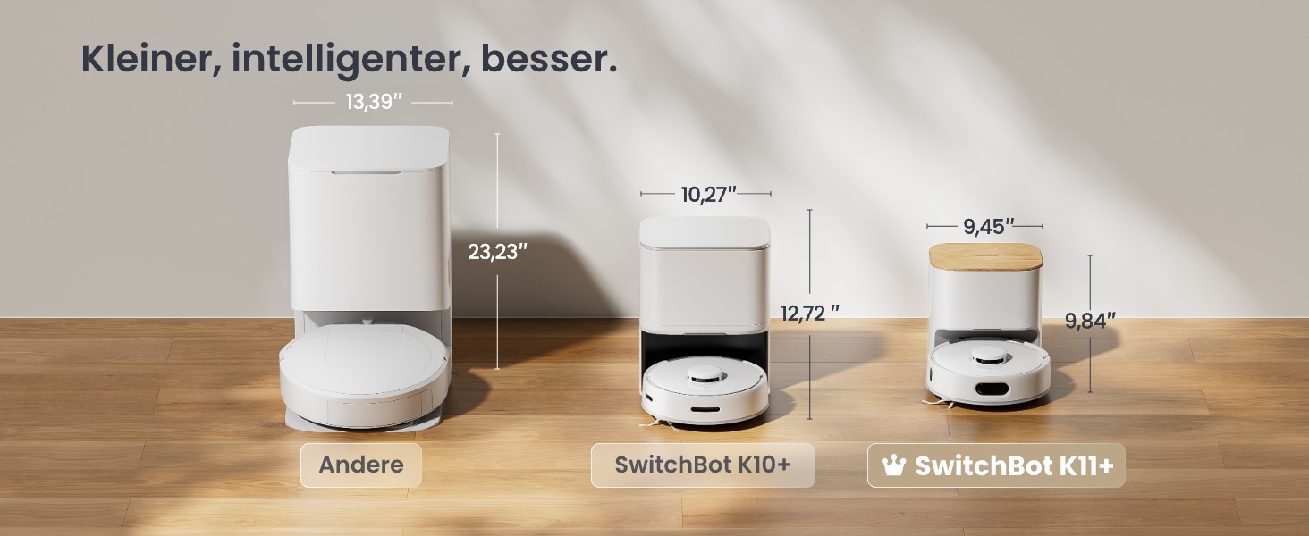 Робот-пилосос SwitchBot K11+ з мокрою прибиранням, 6000Pa, самостійна очистка контейнера, LDS-картування, 3.6 дюйми, сумісний з Apple Home, Alexa, Google Home та Matter, бежевий