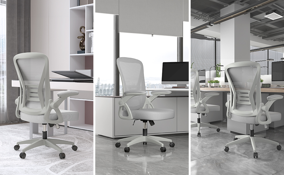 Офісний стіл Naspauluro з регульованими підлокітниками, ергономічний стілець з сітчастою спинкою, підтримкою попереку, регульованою висотою, м'яким сидінням, поворотним на 360°, сірий, без підголівника