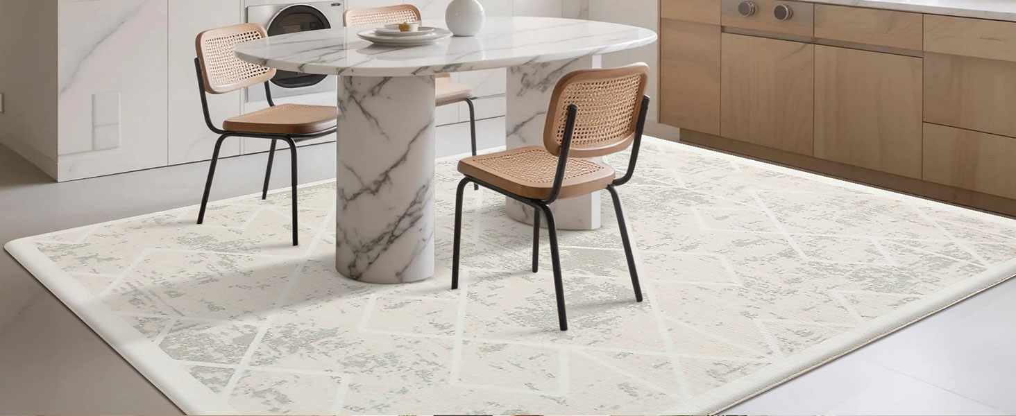 Килим Leesentec для вітальні, спальні: геометричний, сучасний, антиковзаючий, короткий ворс, бежевий, великий, білий (слонова кістка), 80 x 120 см, прямокутний