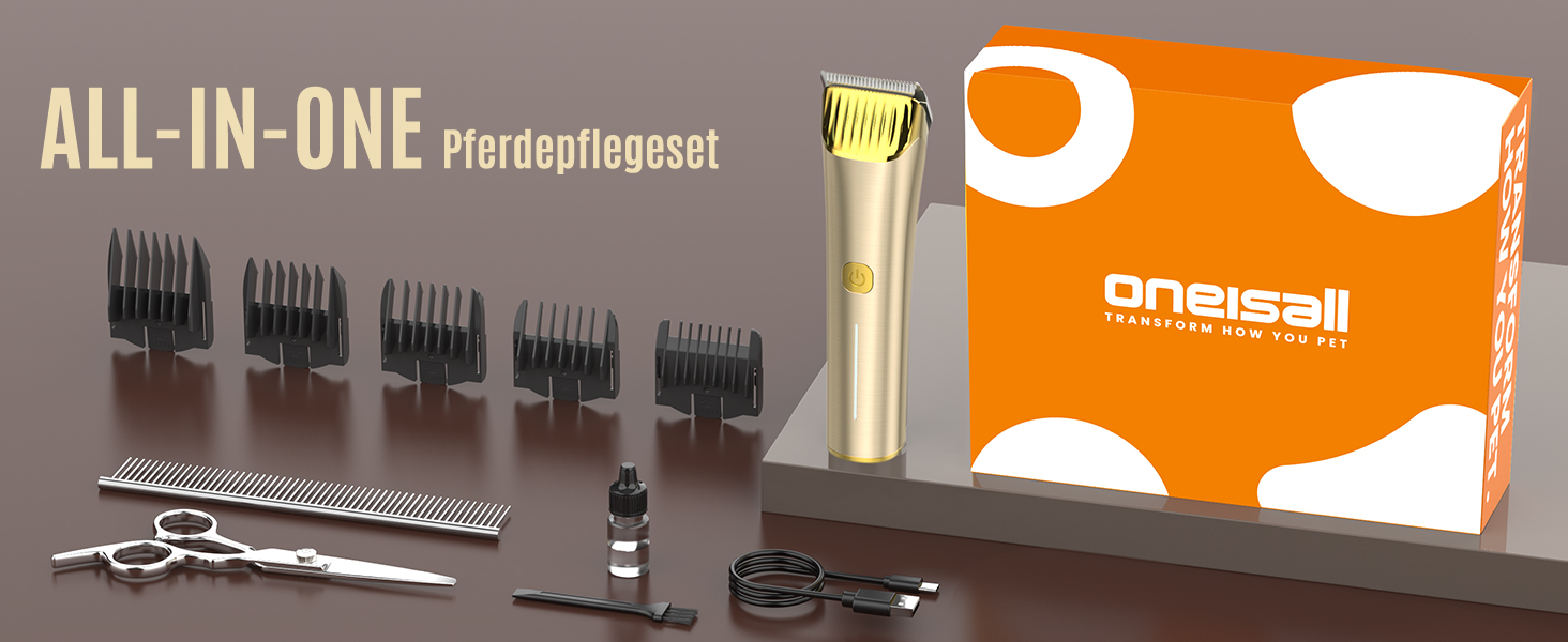 Машина для стрижки коней Oneisall бездротова, потужна, 7000 обертів, для густого та сплутаного волосся, чорна