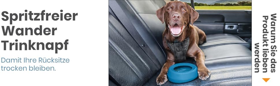 Kurgo Splash Free Wander: миска для води для собак, 0.7 л, блакитна, виготовлена з міцних матеріалів, не протікає, для подорожей та прогулянок