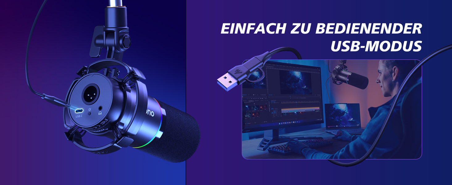 MAONO PD200XS: XLR/USB мікрофонний комплект для подкастів, стрімінгу та запису звуку (чорний)