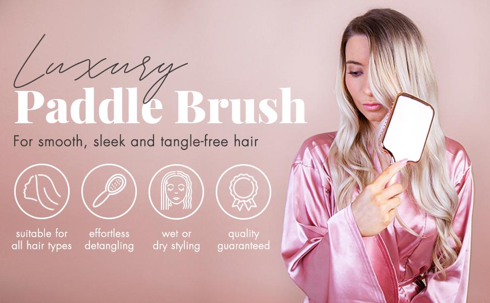 Щітка для волосся без заплутування - розпушувальна щітка для жінок - подарунок - Paddle Brush - м'які щетинки для волосся та шкіри голови - підходить для всіх типів волосся (Рожеве золото & Чорний)