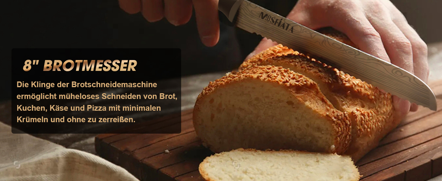 Набір кухонних ножів MOSFiATA, 5 шт. з нержавіючої сталі: кухонний, сантоку, універсальний, для хліба, для очищення з захистом пальців та подарунковою коробкою