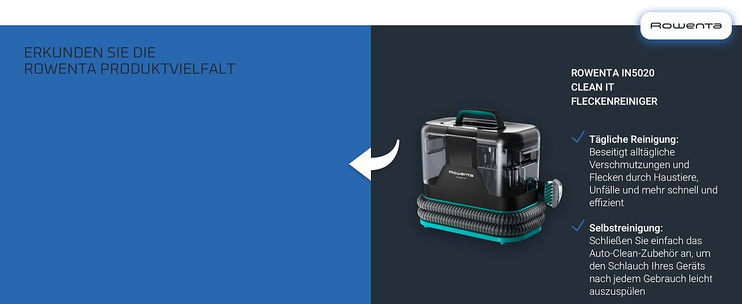 Rowenta Clean It - портативний відпарювач для килимів, 750 Вт, зелений/чорний, IN5020F0. Знімний бак 2.3 л, 5 насадок