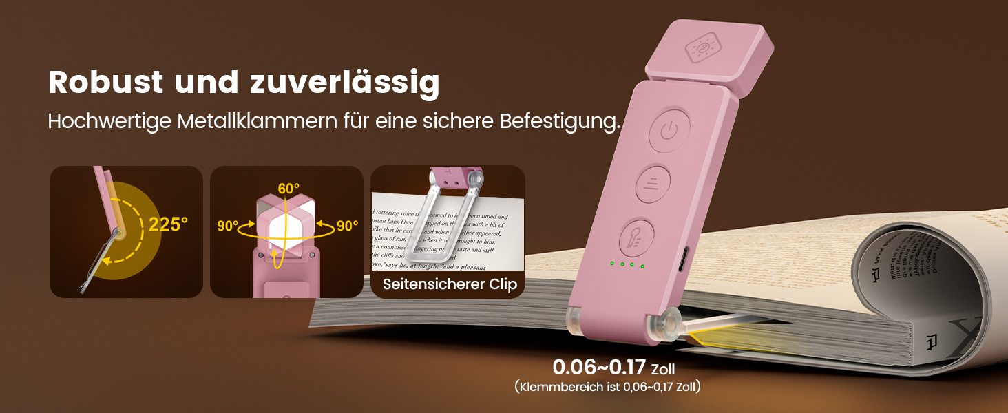 Світлодіодна кліпса для читання Glocusent 12 LED з затискачем, рожева: лампа для книги в ліжко, 5 кольорів, 5 рівнів яскравості, 100 годин роботи, для дітей та любителів читати