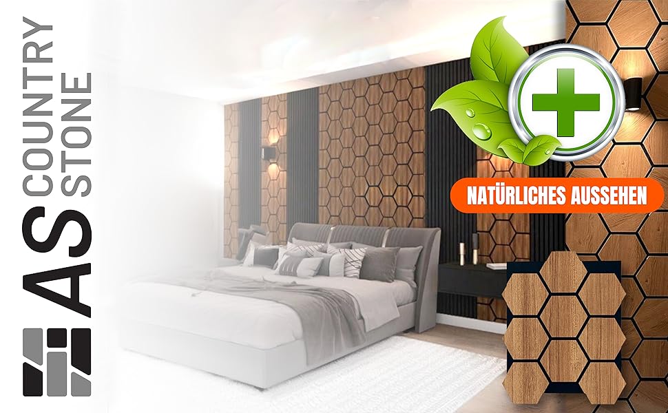 Акустичні настінні панелі AS Country Stone Barok з натурального дерева, 80x65 см, набір 4 шт. — звукоізоляційні декоративні панелі для офісу та дому