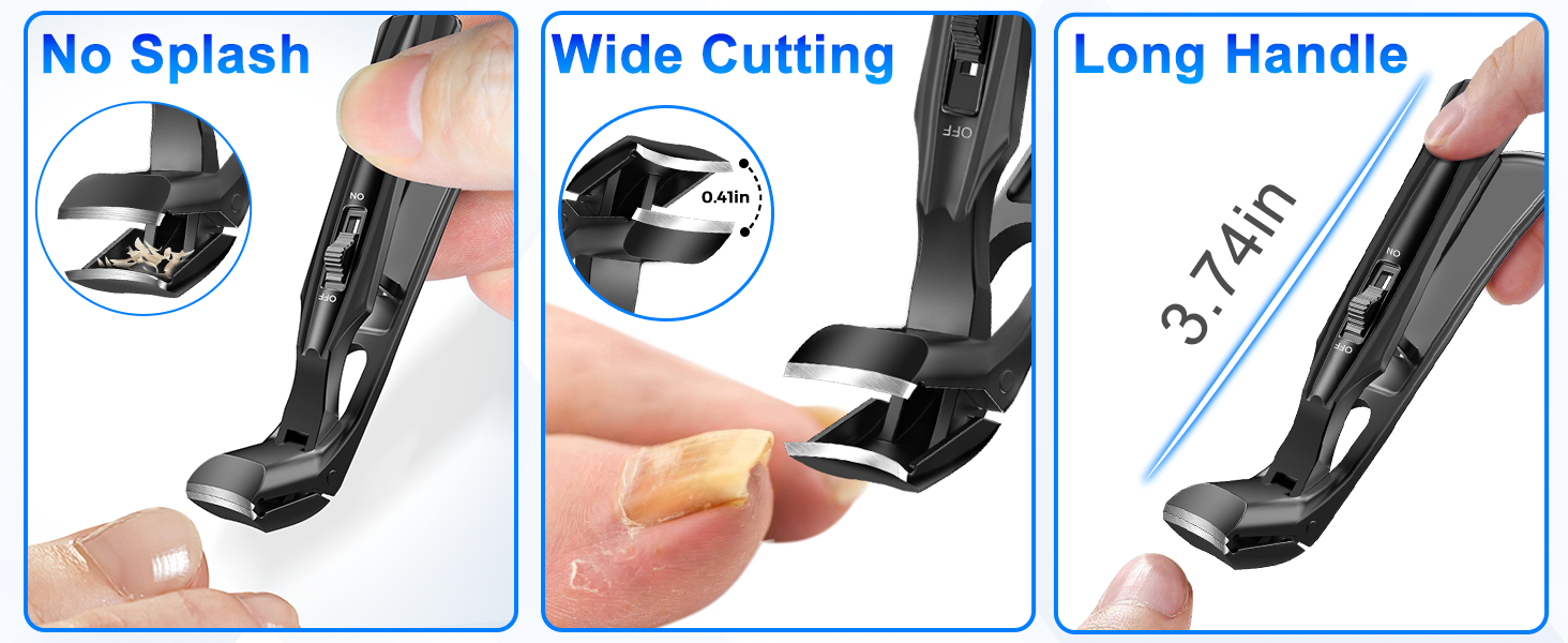 Кусачки для нігтів для літніх людей з широкою щелепою та довгою ручкою, кусачки для кутикули з кутовою головкою, набір для педикюру з контейнером для збору обрізків, чорні, подарунок для жінок та чоловіків