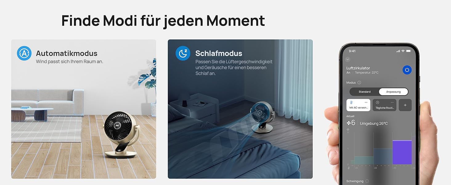 Dreo Lynx S Gold: Тихий розумний вентилятор для дому та офісу, 21 м, 4 швидкості, 5 режимів, таймер 12 год, осциляція